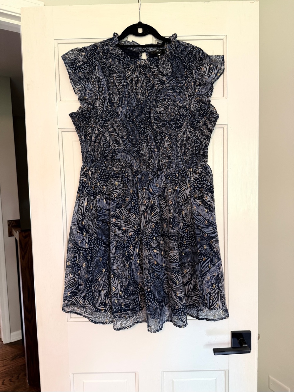 Aqua Blue White and gold print Dress excellent used